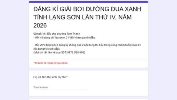 GIẢI BƠI “ĐƯỜNG ĐUA XANH” TỈNH LẠNG SƠN LẦN THỨ IV NĂM 2026